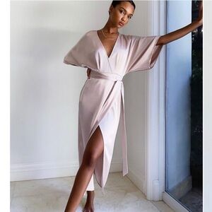Aritzia pink Stanley silk midi dress